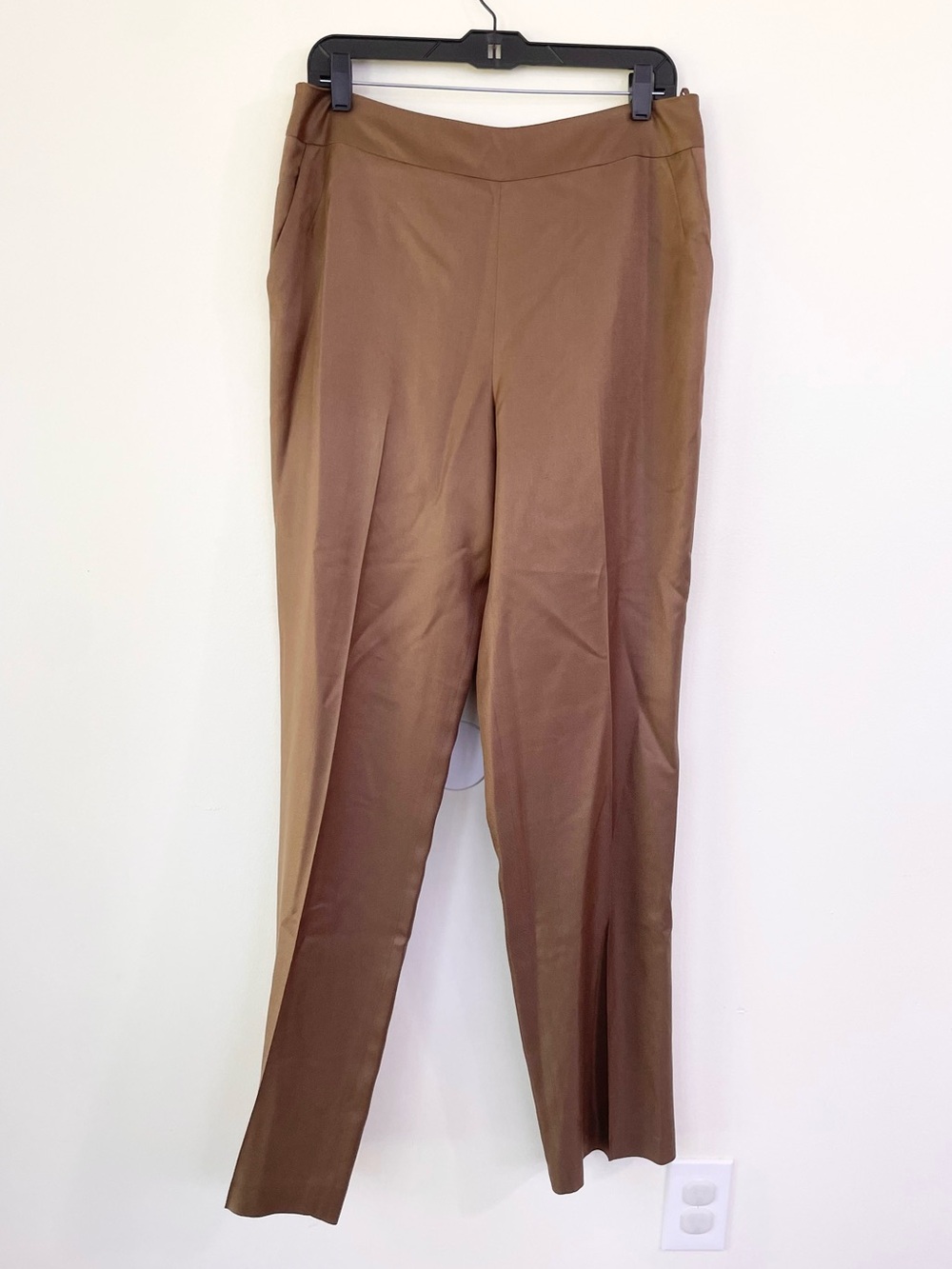 Talbots 100% Silk Caramel Tan Brown Trousers Pants Sz 12L Long Classic Vintage